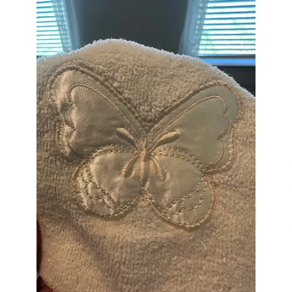 Saturday Knight Ltd Ivory Butterfly Embroidered Lace Trim Towel Set 3pc Vintage